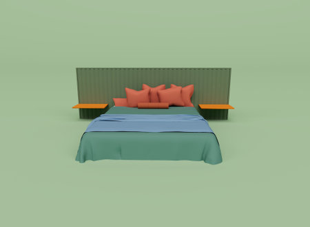 3d render of bed with pillow isolated on Pastel background, 3d background minimal sceneの写真素材