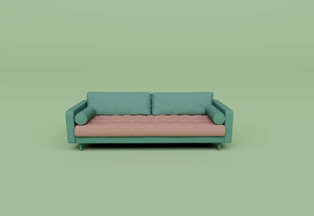 3d render of sofa with two round cushion isolated on Pastel background, 3d background minimal sceneの写真素材