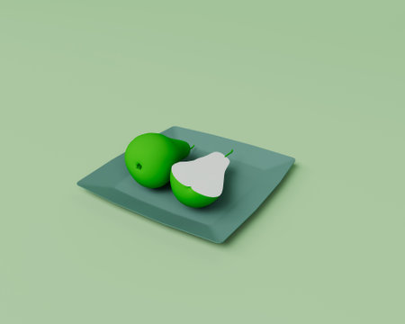 3d render of Pear on bowl isolated on Pastel background, 3d background minimal sceneの写真素材