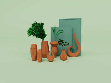 3d render of colorful house decorative material isolated on Pastel background, 3d background minimal sceneの写真素材