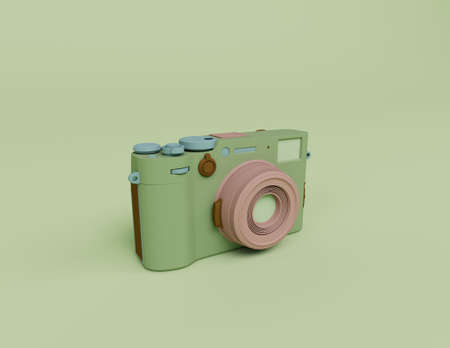 3d render of camera with lens isolated on Pastel background, 3d background minimal sceneの写真素材