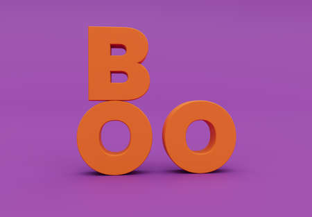 Boo! Happy Halloween day, lettering design on purple background, Trick or Treat, 3d render
