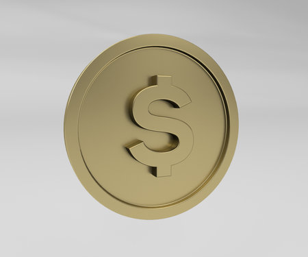 gold coins with dollar sign 3d illustration, minimal 3d render illustrationの写真素材