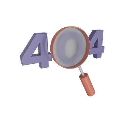 minimal 3d Illustration 404 error page not found System updates, system maintenance. magnifier glass.の写真素材