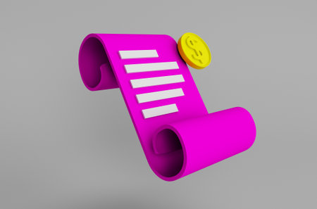 3d illustration rendering minimal Paper bill of transaction receipt payment icons with coins and card on white background.の写真素材