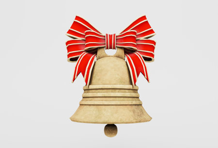 christmas bell with red bow icon 3d illustration on white background.の写真素材