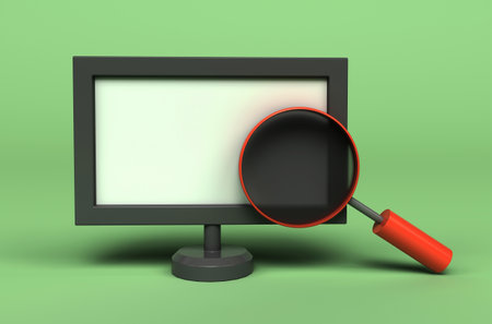 computer monitor display with magnifier 3d illustration on white background.の写真素材