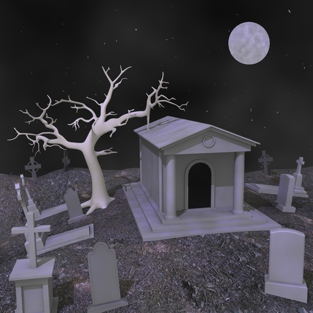 3d render of night cemetery scene の写真素材