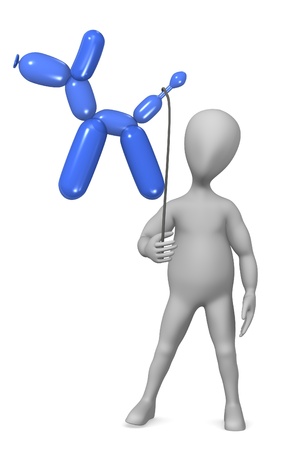 3d render of cartoon character with helium balloonの写真素材