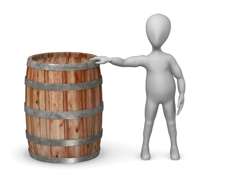 3d render of cartoon character with barrelの写真素材