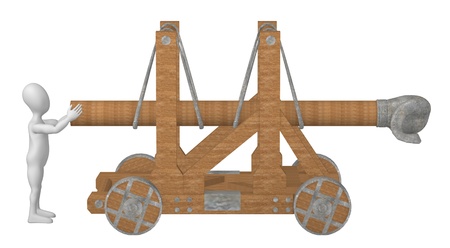 3d render of cartoon character with siege weapon