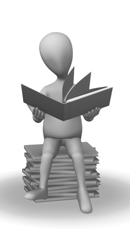 3d render of cartoon character with bookの写真素材