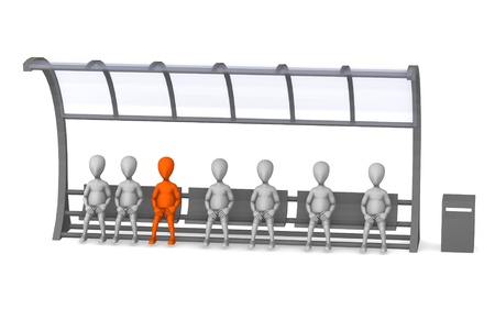 3d render of cartoon character on bus stop  の写真素材