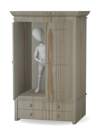 3d render of cartoon character with cabinetの写真素材