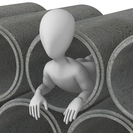 3d render of cartoon character with concrete pipesの写真素材