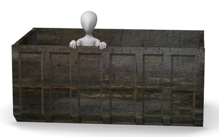 3d render of cartoon character and container の写真素材