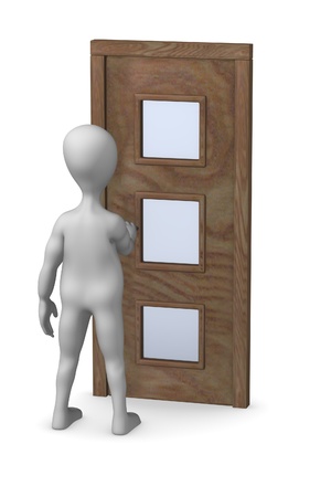 3d render of cartoon character with doorの写真素材