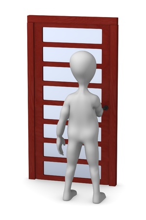 3d render of cartoon character with doorの写真素材