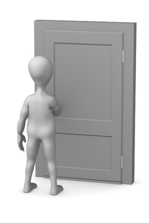 3d render of cartoon character with doorの写真素材