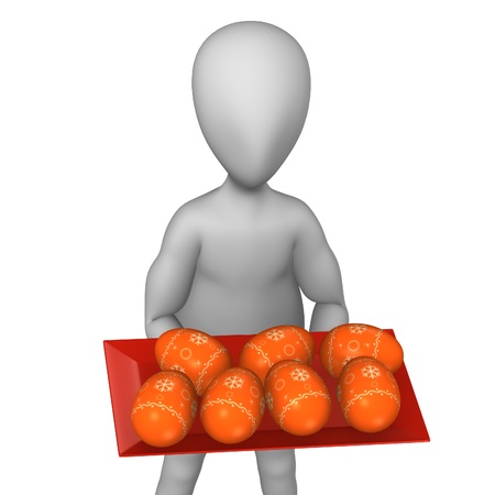 3d render of cartoon character with eggの写真素材