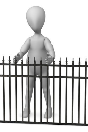 3d render of cartoon character with fenceの写真素材