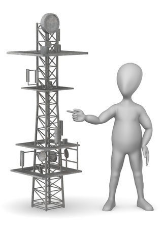3d render of cartoon character with gsm towerの写真素材