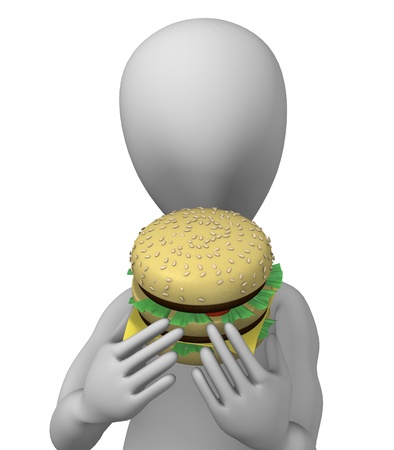 3d render of cartoon character with hamburgerの写真素材