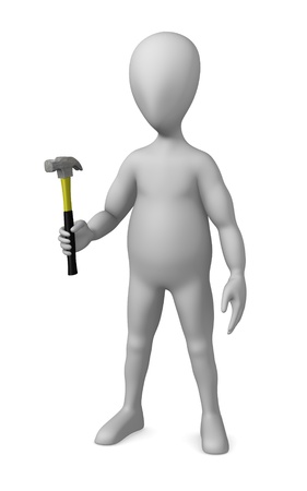 3d render of cartoon character with hammerの写真素材