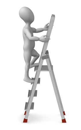 3d render of cartoon character with ladderの写真素材