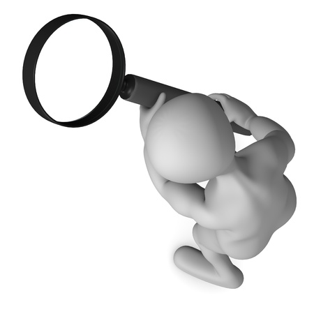 3d render of cartoon character with loupeの写真素材