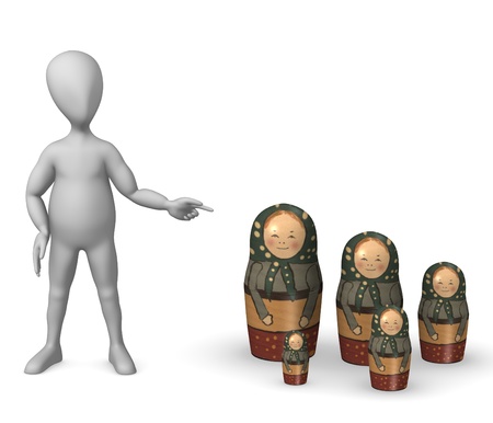 3d render of cartoon character with matrioshkaの写真素材