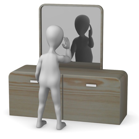 3d render of cartoon character with mirrorの写真素材