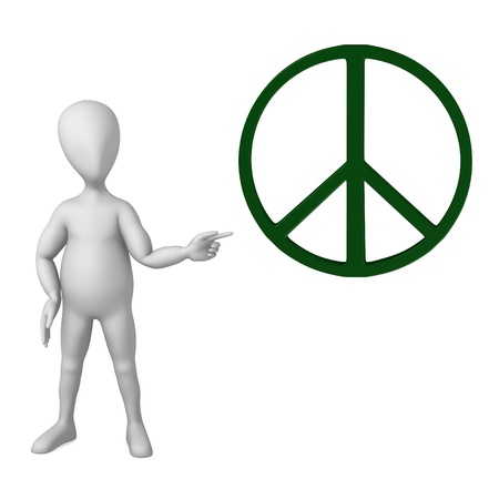 3d render of cartoon character with peace symbolの写真素材