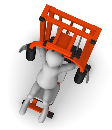 3d render of cartoon character with peck deck machineの写真素材