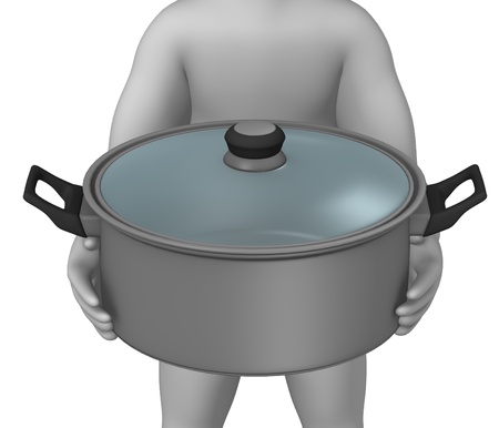 3d render of cartoon character with cooking potの写真素材