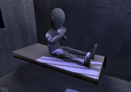 3d render of cartoon character with prison cellの写真素材