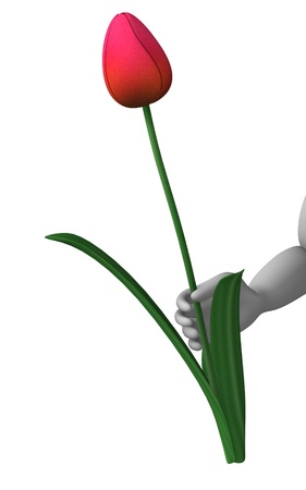 3d render of cartoon character with red tulipの写真素材