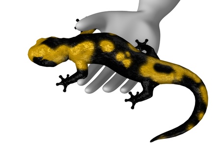 3d render of cartoon character with salamanderの写真素材