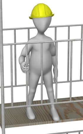 3d render of working cartoon character with scaffoldの写真素材