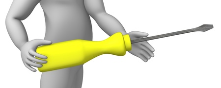 3d render of cartoon character with screwdriverの写真素材