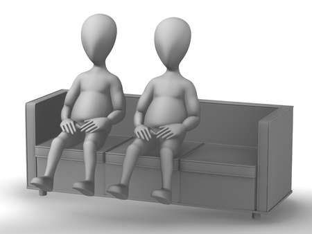 3d render of cartoon character with sofaの写真素材