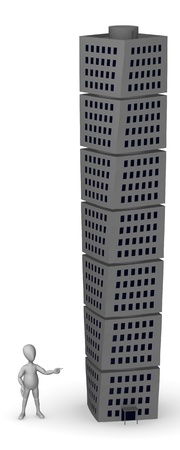 3d render of cartoon character with skyscraperの写真素材