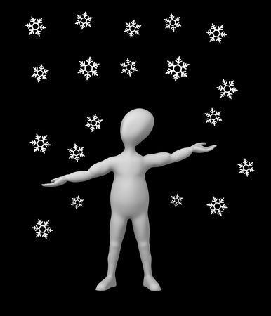 3d render of cartoon character with snowflakesの写真素材