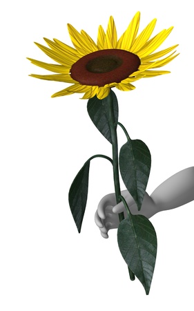 3d render of cartoon character with sunflowerの写真素材