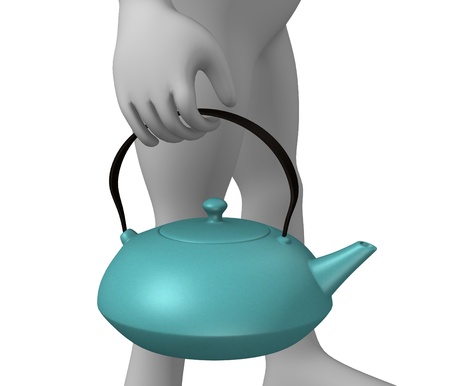 3d render of cartoon character with teapotの写真素材