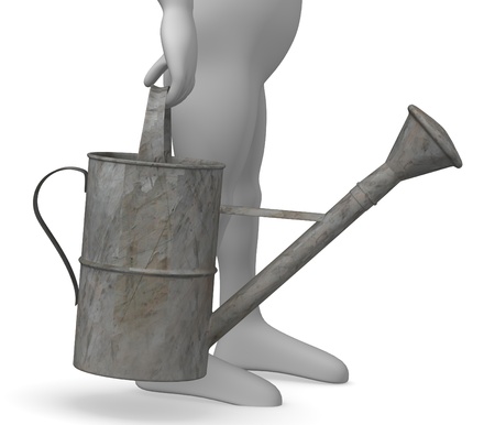 3d render of cartoon character with watering canの写真素材