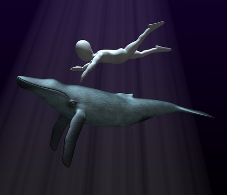3d render of cartoon character with whaleの写真素材