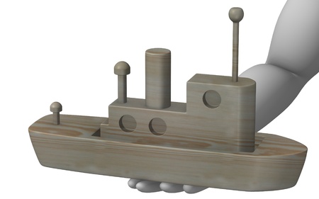 3d render of cartoon character with wooden toyの写真素材