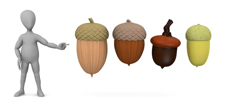 3d render of cartoon character with acornの写真素材