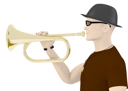 3d render of artifical male with trumpet
